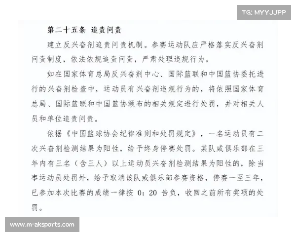 篮协强化反兴奋剂管理，取消成绩条款写入规程